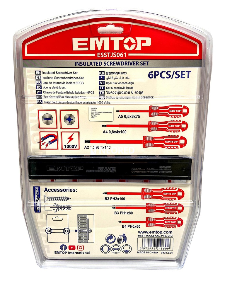 Set 6 destornilladores 1000V INDUSTRIAL PL y PH Cr-v EMTOP ESSTJS061