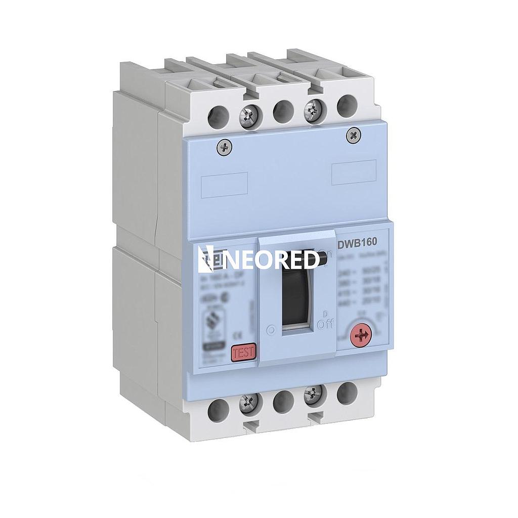 Interruptor en Caja Moldeada DWB Tripolar Capacidad de Ruptura B - Térmico Reg: 100-125A - Icu 16kA (380Vca) - DWB160B125-3DF