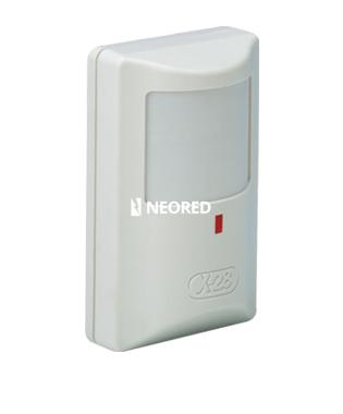 Detector infrarrojo inalámbrico, compatible con toda la línea inalámbrica. Procesador digital de señales (DMA). Compensación térmica inteligente. Contador de pulsos programable de 1 a 3. Muy alta inmunidad a RF. Cobertura 15x15 metros.