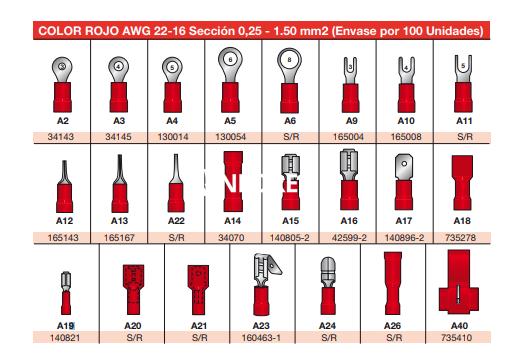 TERMINAL PREAISLADO ROJO CABLE 0,25/1 OJAL 4