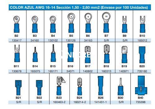 TERMINAL PREAISLADO AZUL CABLE 1,50/2,60 OJAL 5