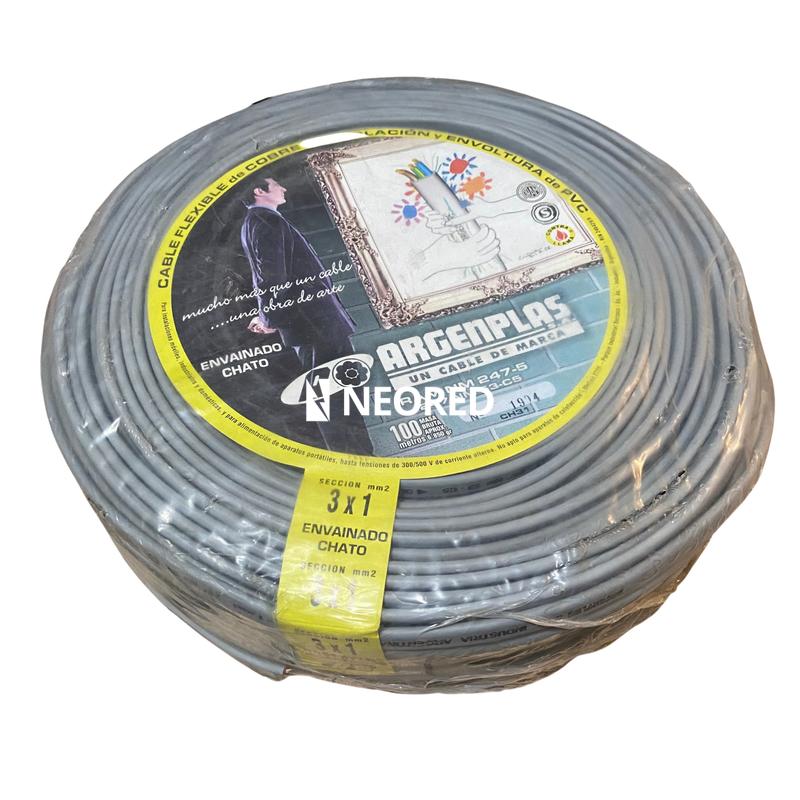 Cable Envainado Chato 2 x 1mm Argenplas Gris