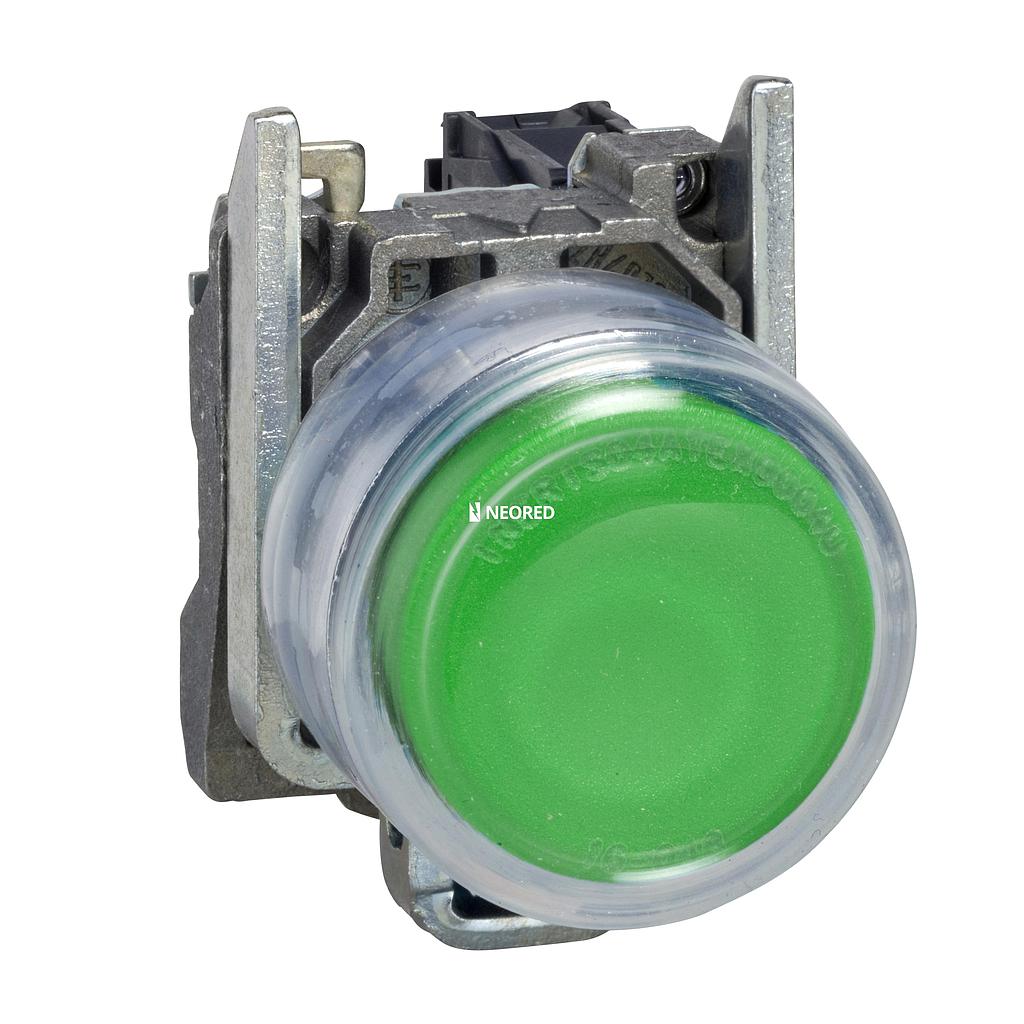 Pulsador con capuchón de silicona IP67, metálico, 1NA, Verde