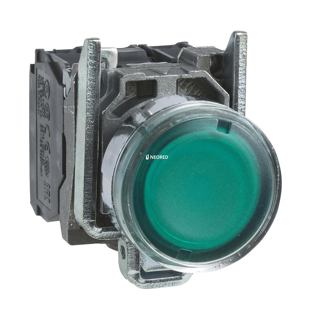 Pulsador luminoso, metálico, Verde, 1NA+1NC, led 24VAC/DC