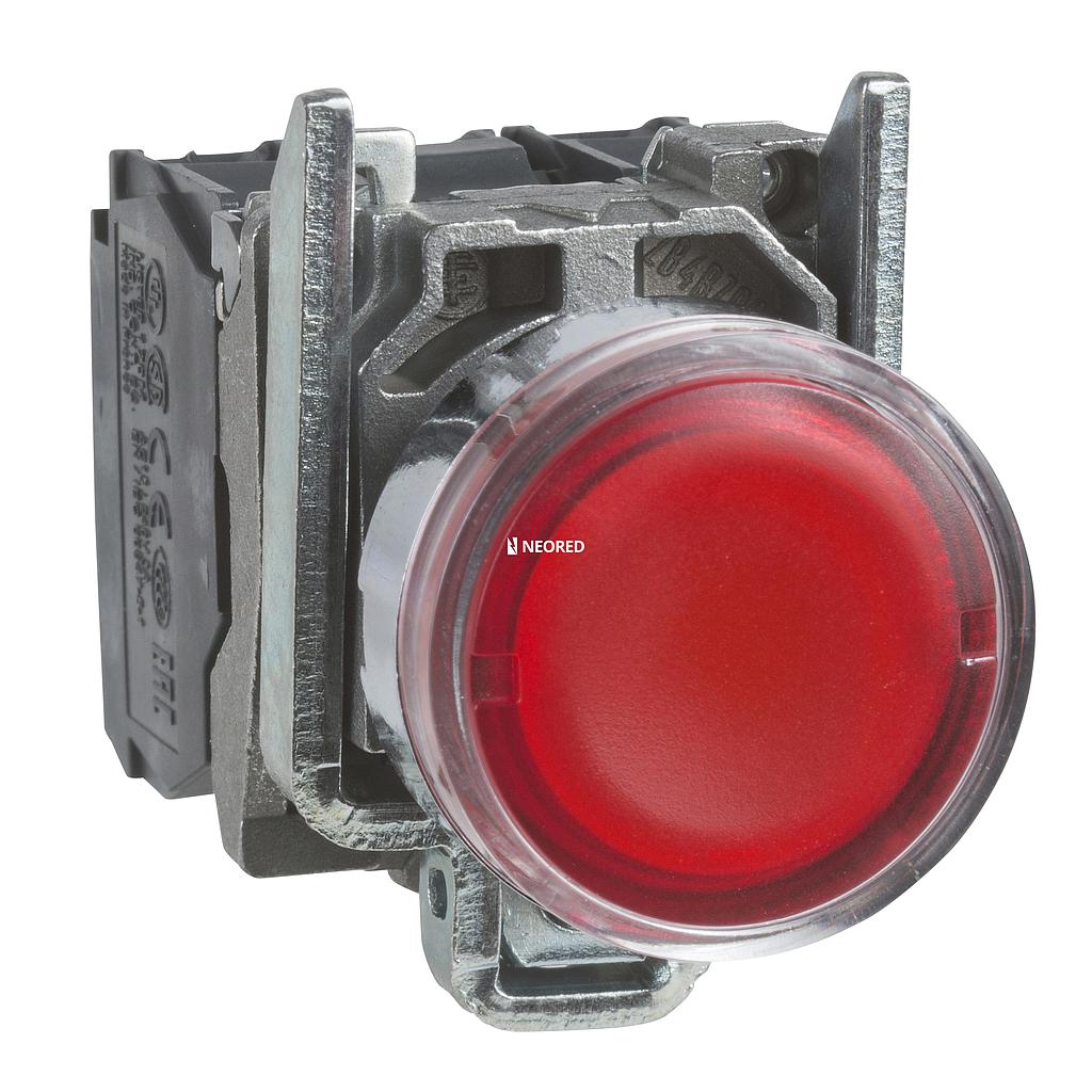 Pulsador luminoso, metálico, Rojo, 1NA+1NC, led 24VAC/DC