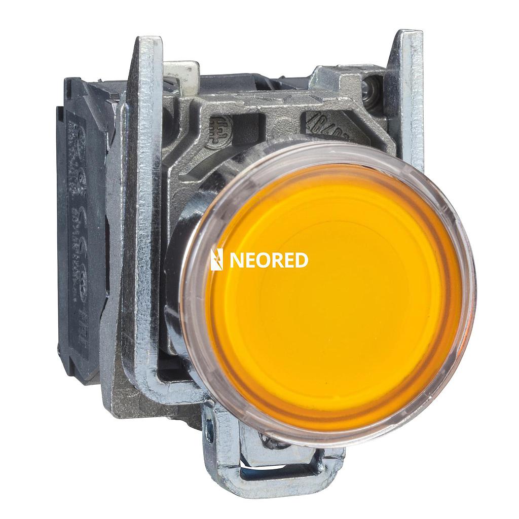 Pulsador luminoso, metálico, Amarillo, 1NA+1NC, led 24VAC/DC