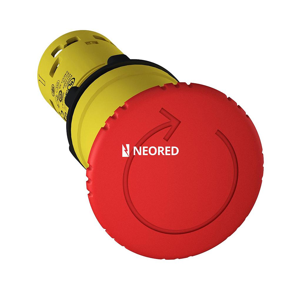 Parada de Emergencia, plástica, monolítica de 1/4 de Giro, metálica, 1NA+1NC, Ø 40mm, Rojo