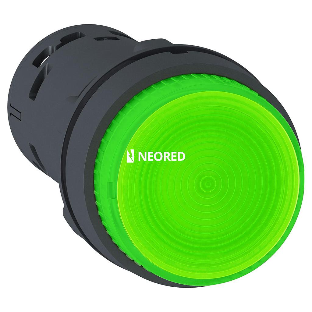 Pulsador luminoso, plástico, monolítico, 1NA, led 24VAC/DC, Verde