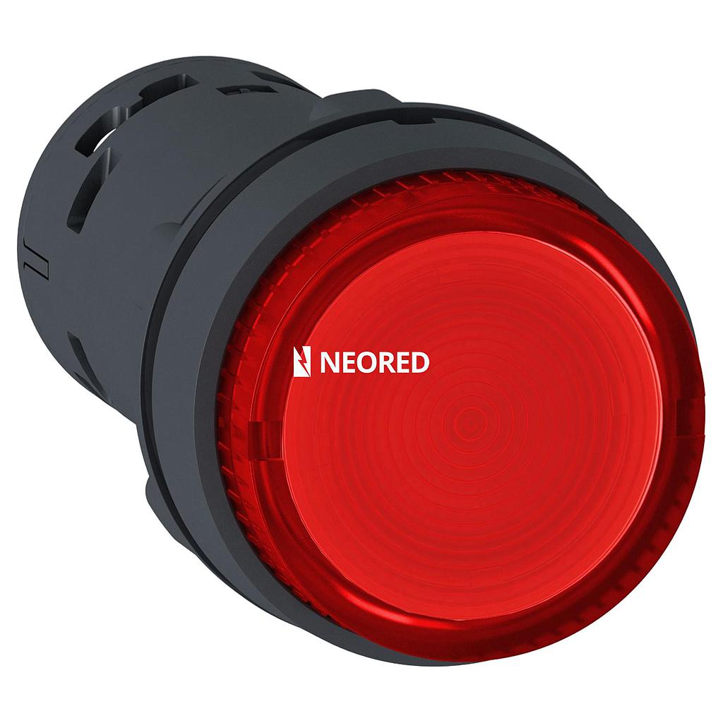 Pulsador luminoso, plástico, monolítico, 1NC, led 230VAC, Rojo