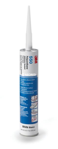 3M™ Sellador Adhesivo de Poliuretano 550FC de Secado Rápido, Blanco, Cartucho 300 mL , 12/caja