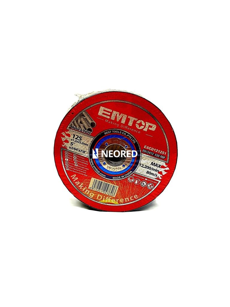 Disco de corte 125mm x 1,2mm EMTOP EACD121251