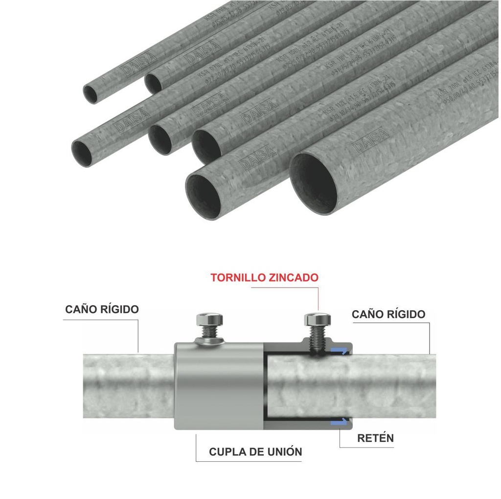 Caño galvanizado Daisa en caliente - Diámetro nominal 5/8" - 15,87 mm x 1.25 mm