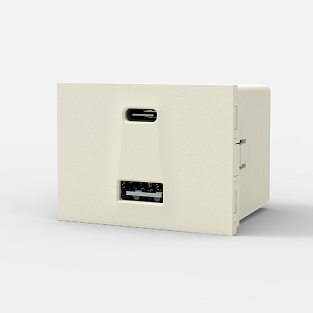 MÓDULO CARGADOR USB DOBLE "A" + "C" 220v BLANCO 5 A. 