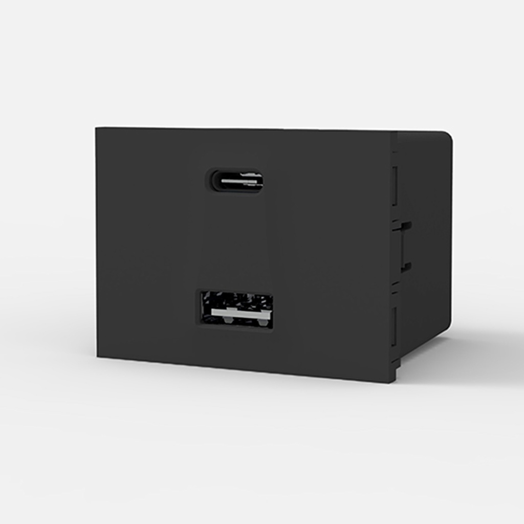 MÓDULO CARGADOR USB DOBLE "A" + "C" 220v GRIS 5 A.