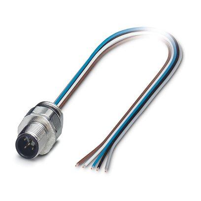 Macho de montaje incorporado para sensores/actuadores, 5 polos, M12, codificado A, montaje en paredes delanteras/montaje atornillado con rosca Pg9, posicionable, con hilo TPE de 0,5 m, 5 x 0,34 mm²