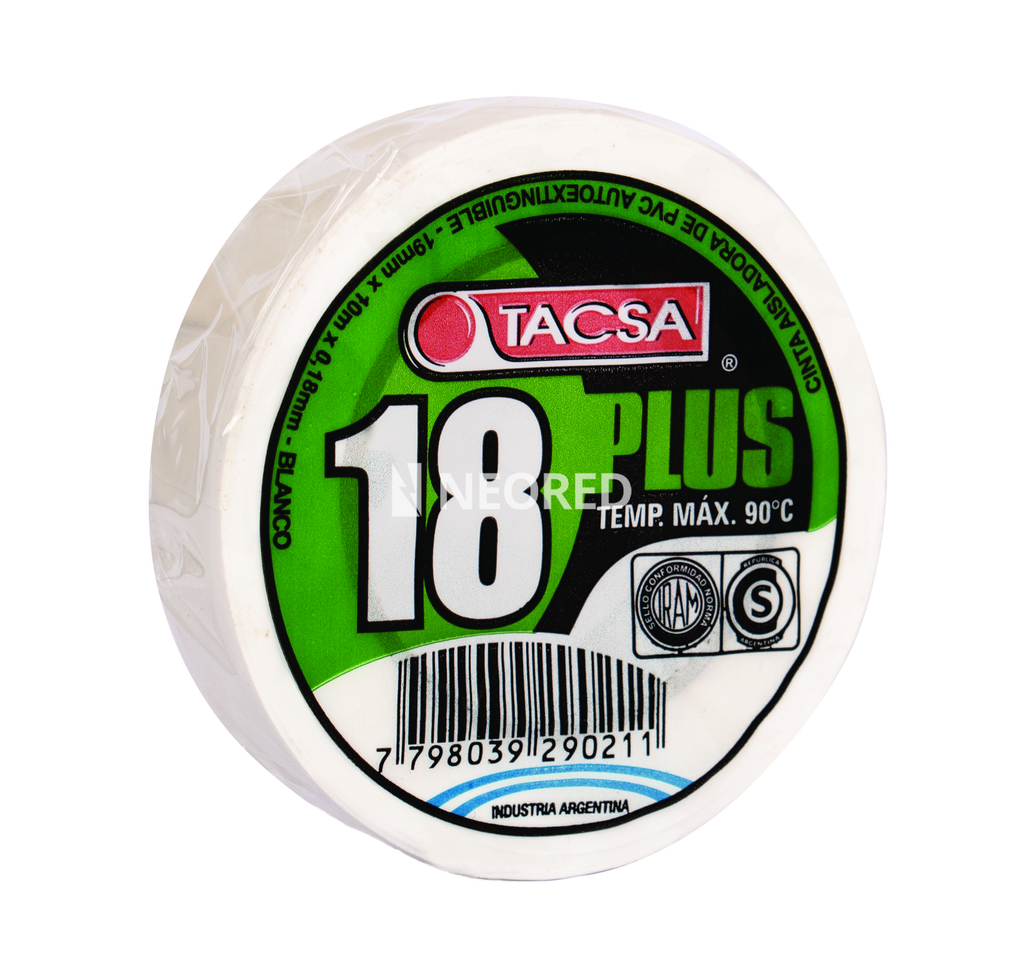 Cinta Aisladora de PVC 19mm x 10m x 0.18mm 18 PLUS Blanco