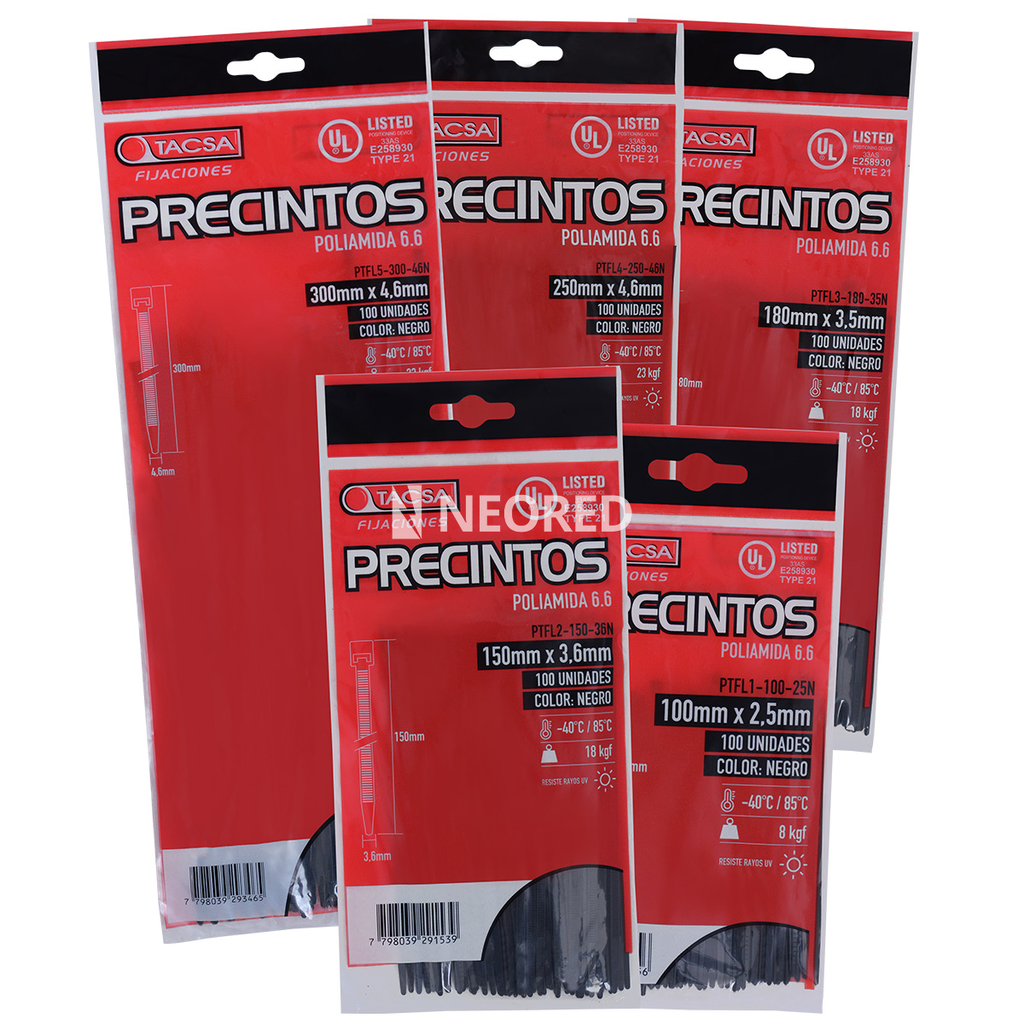 Precintos Nylon 300 mm x 4.6 mm Negro