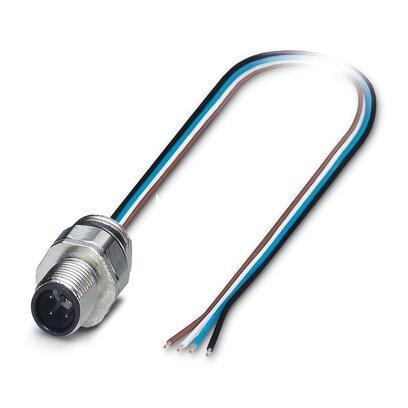 Macho de montaje incorporado para sensores/actuadores, 4 polos, M12, codificado A, montaje en paredes delanteras/montaje atornillado con rosca Pg9, posicionable, con hilo TPE de 0,5 m, 4 x 0,34 mm²