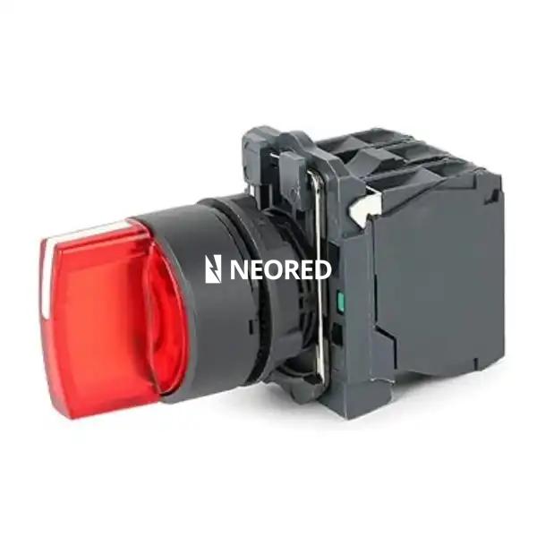 SELECTORA PLASTICA LUMINOSA ROJO 0-1 FIJA MANETA CORTA 1NA-1NC 220V