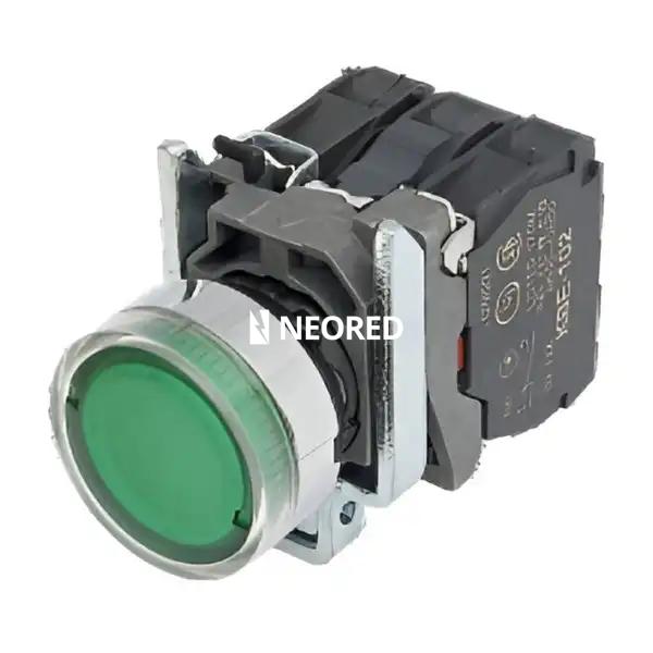 PULSADOR METALICO RASANTE LUMINOSO VERDE (1 NA)