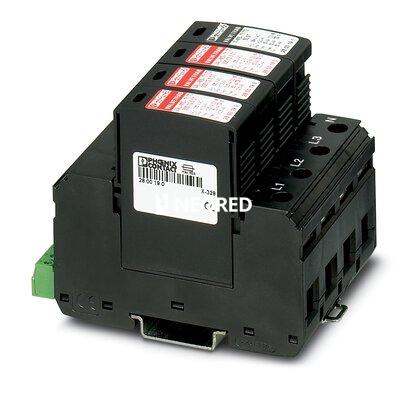 Descargador de corrientes de rayo / sobretensiones enchufable universal equipado con varistores para redes trifásicas de alimentación de corriente con N y PE separadas (sistema de 5 conductores: L1, L2, L3, N, PE) para las clases de protección contra rayo