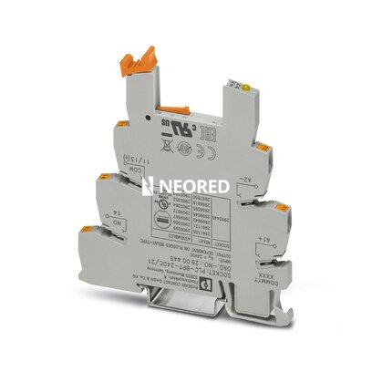 Borne de base PLC de 6,2 mm con conexión push-in, sin equipamiento de relé o relé de estado sólido, para montar sobre carril NS 35/7,5, 1 contacto conmutado, tensión de entrada 24 V DC