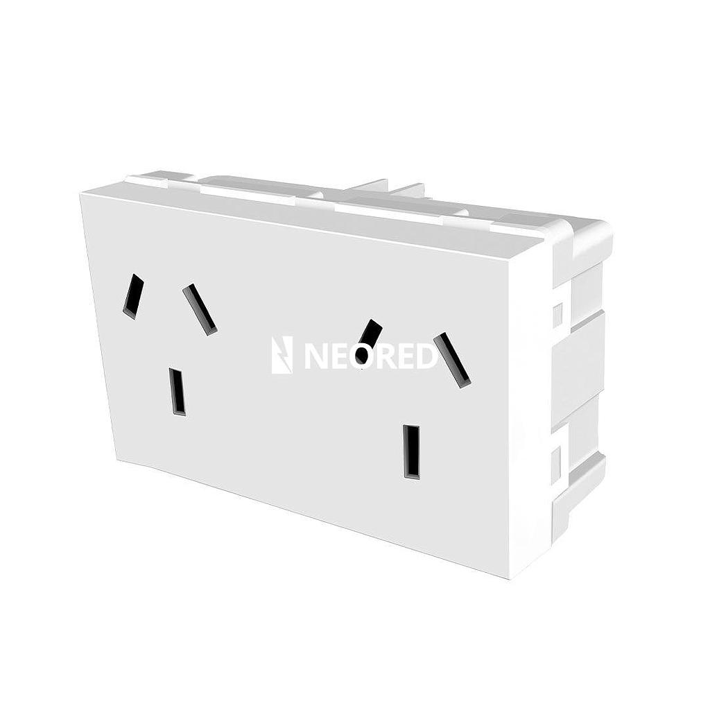 Tomacorriente Doble Bipolar + Tierra Blanco