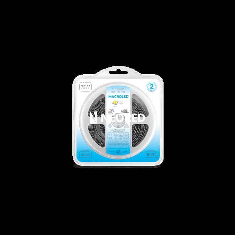 Tira 5050 IP20 DC12V 14,4W 5MTS Macroled frio