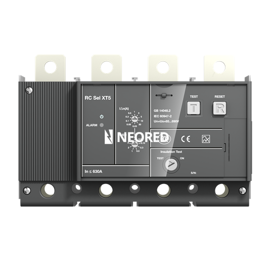 Relé diferencial temporizado interruptor XT5 tetrapolar, montaje bajo interruptor