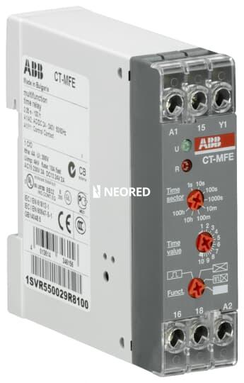 Dis-Timer Multifunción (Retardo conexión/desconexión con V.aux., impulso conexión/desconexión con V.aux , intermitente, pulso anterior) 8 rangos de tiempo (0,05 s - 100 h) - 1 INV , 2 led 0,05 s - 100 h 24-240 Vca/Vcc