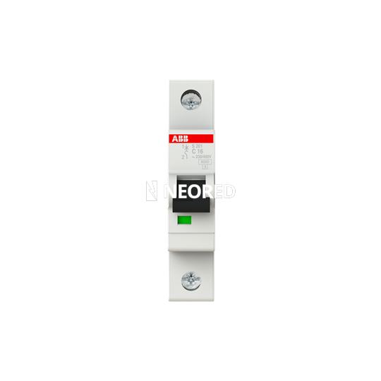 Interruptor termomagnético unipolar In 16A. Icn = 6kA @ IEC60898 Icu : 10 kA @ IEC60947-2. Curva C