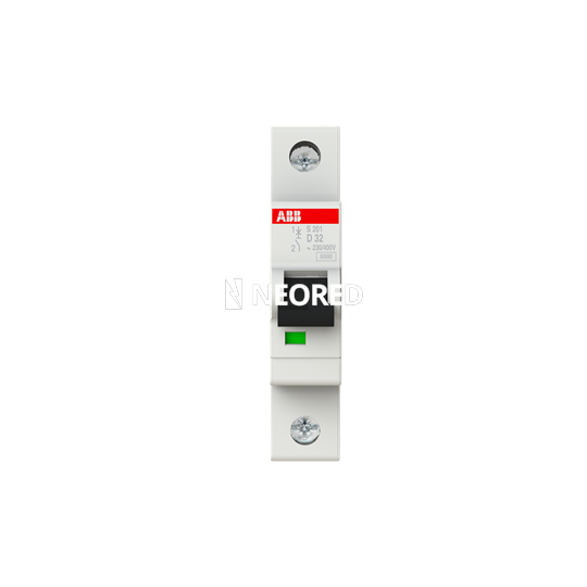 Interruptor termomagnético unipolar In 32A. Icn = 6kA @ IEC60898 Icu : 10 kA @ IEC60947-2. Curva D