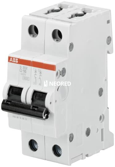 Interruptor termomagnético bipolar In 2A. Icn = 6kA @ IEC60898 Icu : 10 kA @ IEC60947-2. Curva D