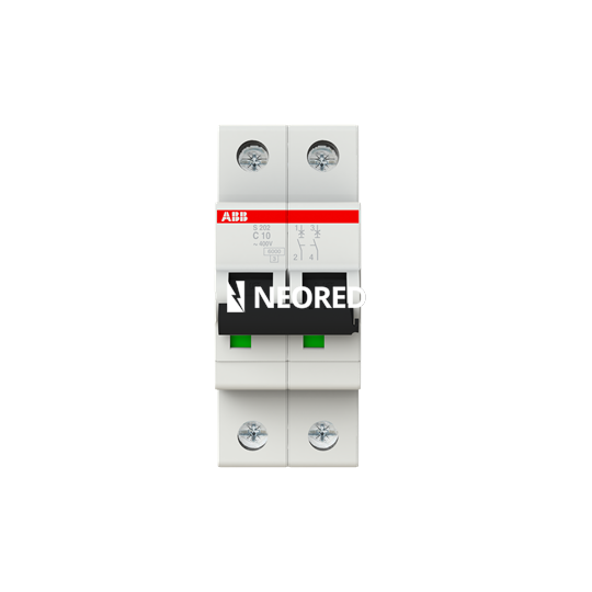 Interruptor termomagnético bipolar In 10A. Icn = 6kA @ IEC60898 Icu : 10 kA @ IEC60947-2. Curva C