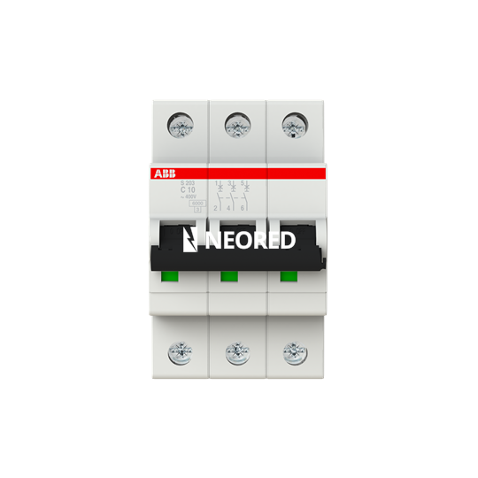 Interruptor termomagnético tripolar In 10A. Icn = 6kA @ IEC60898 Icu : 10 kA @ IEC60947-2. Curva C