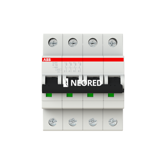 Interruptor termomagnético tetrapolar In 10A. Icn = 6kA @ IEC60898 Icu : 10 kA @ IEC60947-2. Curva C