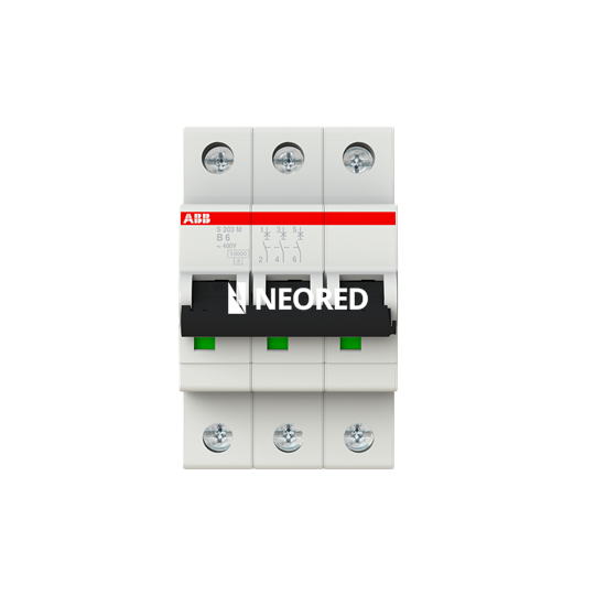 Interruptor termomagnético tripolar In 6A. Icn = 10kA @ IEC60898 Icu :  15 kA @ IEC60947-2  Curva B