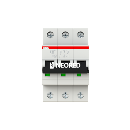 Interruptor termomagnético tripolar In 40A. Icn = 10kA @ IEC60898 Icu :  15 kA @ IEC60947-2  Curva B