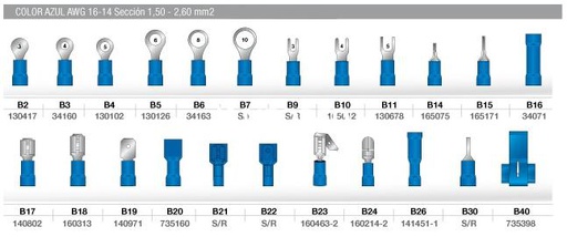 [GABB-6] TERMINAL PREAISLADO AZUL CABLE 1,50/2,60 OJAL 8