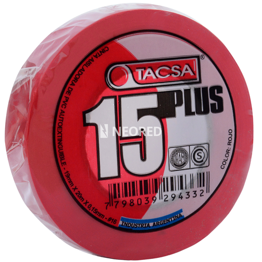 [TACPTTACSA016R] Cinta Aisladora de PVC 19mm x 20m x 0.15mm Rojo