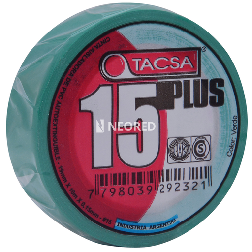 [TACPTTACSA015V] Cinta Aisladora de PVC 19mm x 10m x 0.15mm Verde