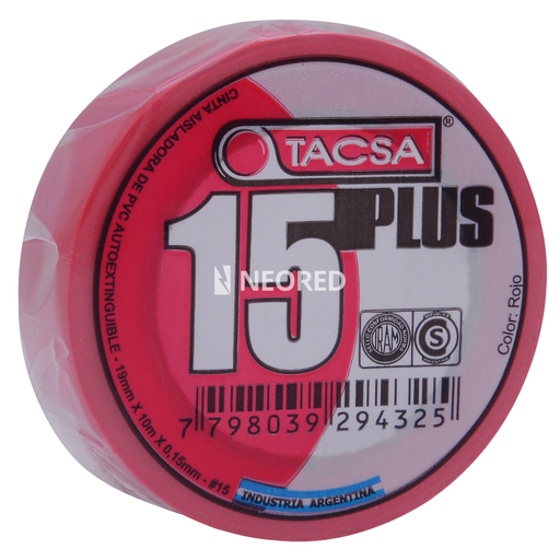 [TACPTTACSA015R] Cinta Aisladora de PVC 19mm x 10m x 0.15mm Rojo