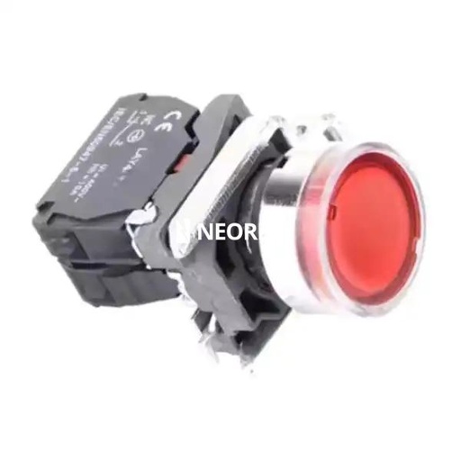 [CNCLAY4-BW3462] PULSADOR METALICO RASANTE LUMINOSO ROJO (1 NC)