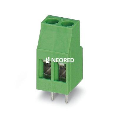 [PHO1711026] Borne p. placa de circuito impreso, corriente nominal: 24 A, tensión nominal: 400 V, paso: 5 mm, número de polos: 2, tipo de conexión: Conexión por tornillo con cápsula de tracción, montaje: Soldadura por ola, dirección de conexión conductor/placa de circ