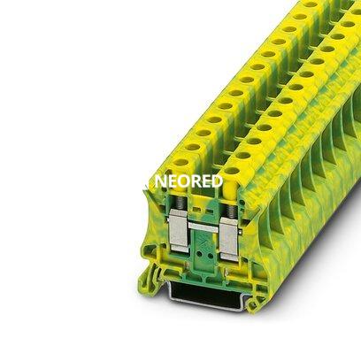 [PHO3044173] Borne de tierra para carril, tipo de conexión: Conexión por tornillo, número de conexiones: 2, sección:0,5 mm² - 16 mm²,  AWG: 20 - 6, anchura: 10,2 mm, altura: 46,9 mm, color: amarillo-verde, clase de montaje: NS 35/7,5, NS 35/15