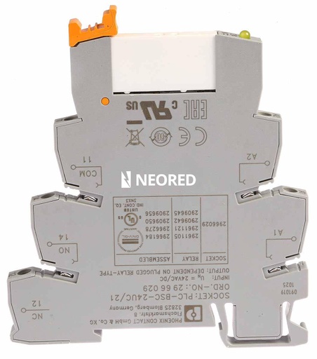 [PHO2966029] Borne de base PLC de 6,2 mm con conexión por tornillo, sin equipamiento de relé o relé de estado sólido, para montar sobre carril NS 35/7,5, 1 contacto conmutado, tensión de entrada 24 V AC/DC