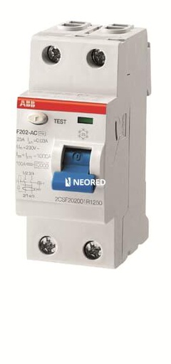 [ABB1TMF202005R1250P] Interruptor diferencial bipolar  In 25A. Sens = 30 mA