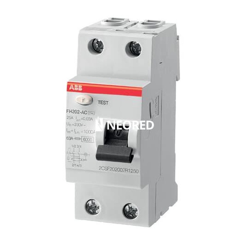 [ABB1TMF202006R1250P] Interruptor diferencial bipolar  In 25A. Sens = 30 mA