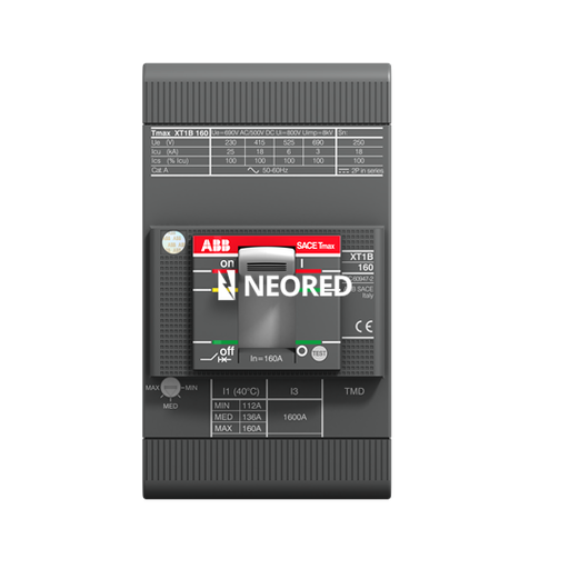 [ABB1SDA066809R1] Interruptor Tmax XT tripolar In = 160A - Icu = 18kA, Ics = 100% Icu @ 380VCA 