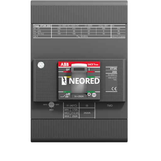 [ABB1SDA068059R1] Interruptor Tmax XT tripolar In = 250A - Icu = 36kA, Ics = 75% Icu @ 380VCA 